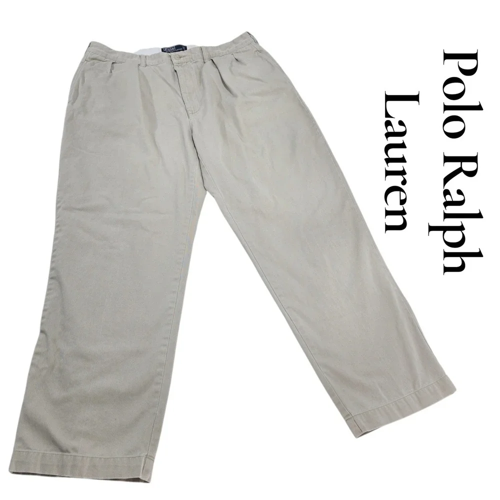 Polo‎ Ralph Lauren Andrew Pant 38x30 Cotton Pleated Chino Classic Khaki Vintage